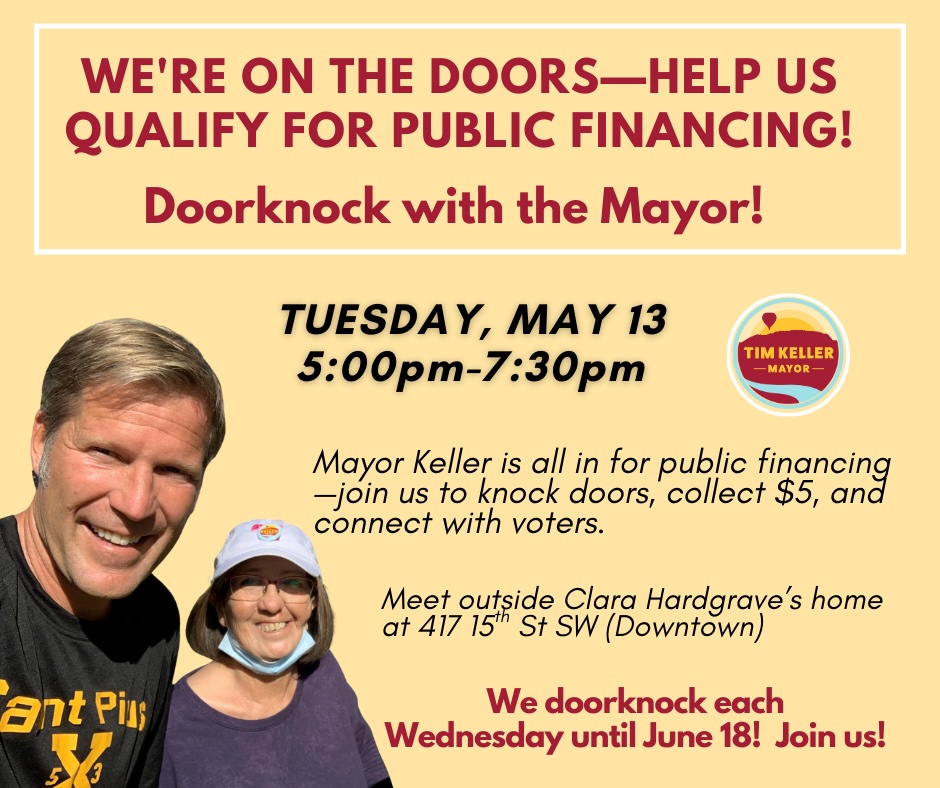 Knock doors w/ Mayor Keller -help us hit our $5 goals!