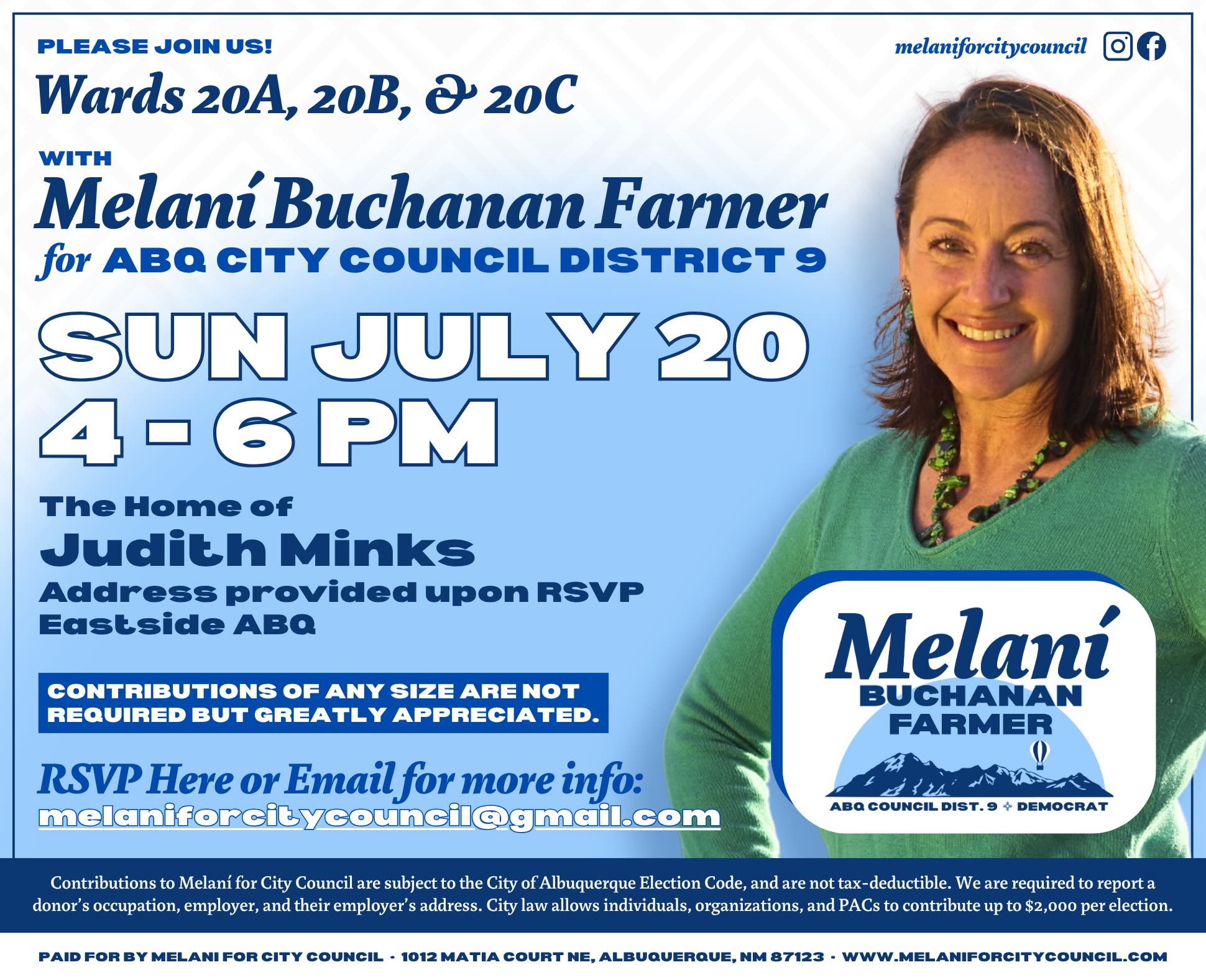 Join Wards 20 A, B & C for a Meet & Greet for Melani!