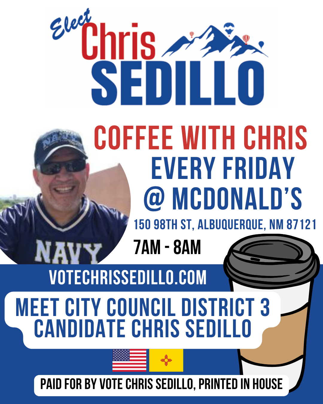 Come meet Chris Sedillo for coffee