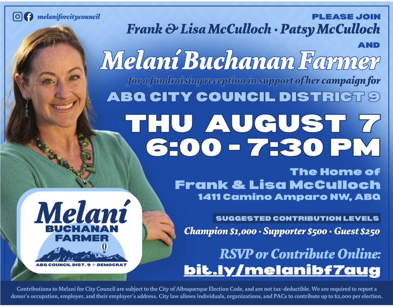 August 7 Fundraising Reception for Melaní Buchanan Farmer!