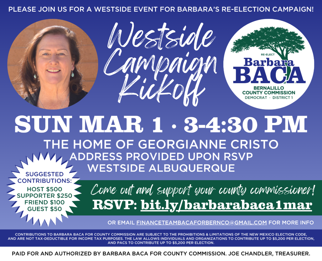 Mar 1 Westside Kickoff! — Barbara Baca for County Comm